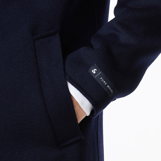 杰克·琼斯（JACK&JONES）男装羊毛大衣男春秋商务中长款毛呢外套男士高端双面大衣 E37墨蓝 S 170