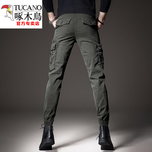 Woodpecker (TUCANO) 2024 Spring and Autumn New Work Pants Men's Trendy Brand Multi-Pocket Thickened Retro Casual Men's Pants Slim-fit Legging Pants 691 Black 28
