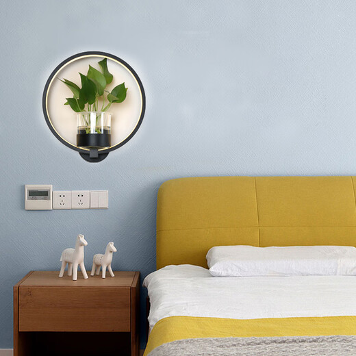 Miaopule modern minimalist Nordic creative living room restaurant stair aisle lamp study bedroom bedside lamp hydroponic plant wall lamp round black LED warm light