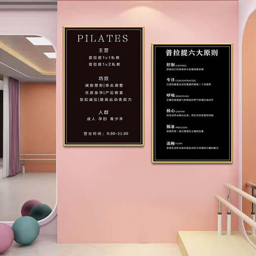 Jingtu Pilates decoration hanging painting yoga studio training classroom wall poster gym shaping studio cultural mural 15 six principles 40 width x 60 height cm KT board + gold PVC