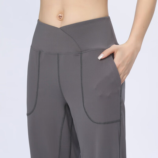 LULULOMDDW Spring and Autumn Yoga Pants High Waist Hip Lifting Wear Wide Leg Pilates Dance Slim Fitness Pants Loose Sports Pants Women Iron Gray L