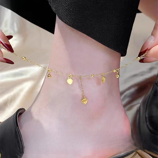 Fat Donglai quality AU750 anklet K gold 18 color gold love bell tassel female rose gold gold sense chain trend 18K gold love bell anklet 26cm