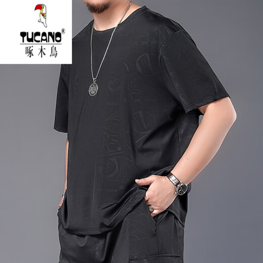Carpintero (tucano) camiseta de seda de hielo de gran tamaño Fat hombre de manga corta para hombres nuevos tierras sueltas más grasas más grasas de ropa seca rápida más grande
