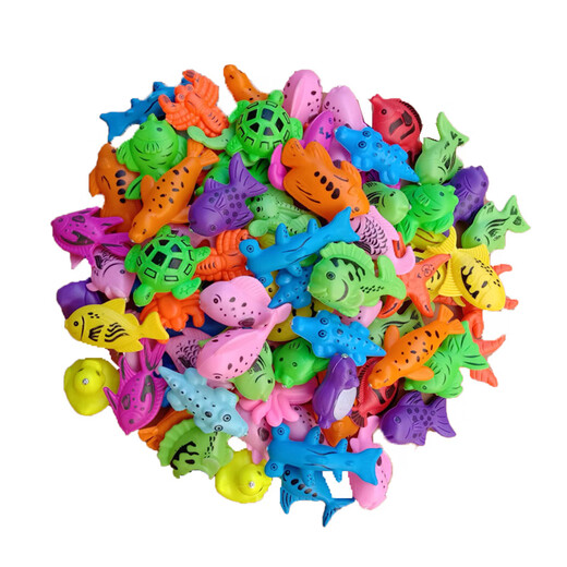 Qiaoyu fishing toys magnetic small fish pond for children in bulk fake fish magnet fish baby playing in the water small fish square stall plastic 40 mixed fish parent-child set