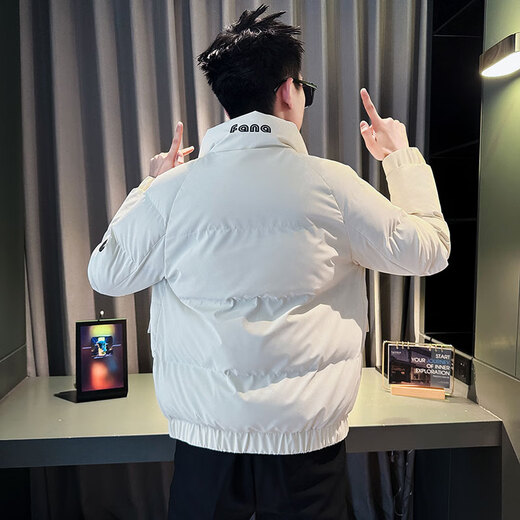 杰逊斯立领羽绒棉服男冬季新款加厚保暖休闲棉衣外套男士潮流痞帅棉袄子 D313-F67米白色 2XL 建议145-160斤