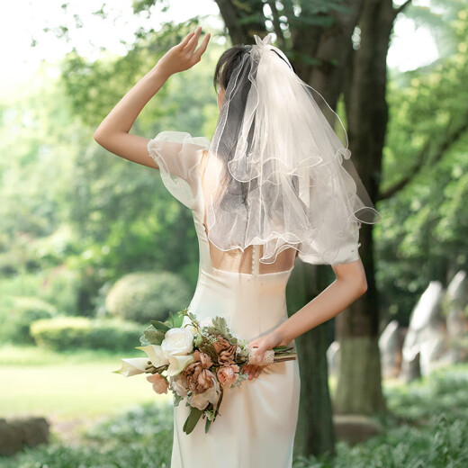 光多拉求婚头纱领证登记发夹头纱拍照道具蝴蝶结蓬蓬头纱仪式感