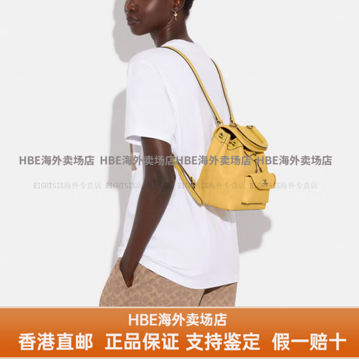 蔻驰Riya 23 拉绳搭扣开合 牛皮革 背包双肩包 中号 女款 黄色 基础装