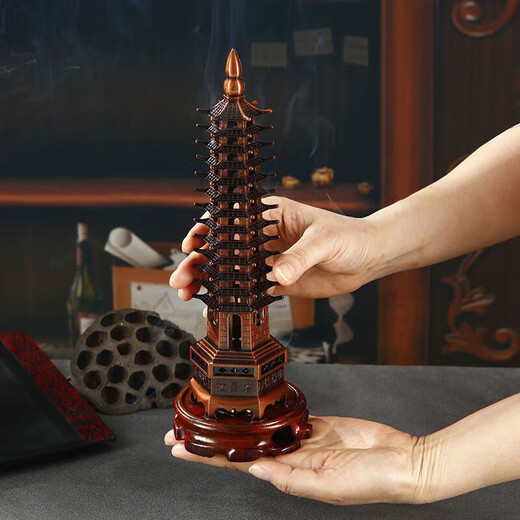 Inofen Wenchang Tower Line Incense Burner Home Indoor Vertical Incense Holder Sandalwood Agarwood Incense Furnace Antique Aromatherapy Furnace Ornaments Wenchang Tower Incense Burner (With Gourd Incense Plug Color Random)