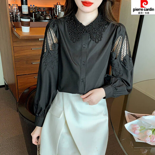 
Piercadian embroidered cotton shirt for women's autumn new fashion embroidered white shirt loose and versatile long-sleeved top CY9227 White M [Suggested 96-110Jin [Jin equals 0.5 kg]]