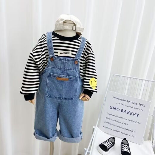 Babyjianle Children's Overalls 2024 Frühling und Herbst Sommer Neuer Stil für Jungen und Mädchen koreanische Version Overalls für Kinderbabyhosen Blau für Höhe 90 cm geeignet