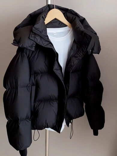 Semir Down Cotton Jacket Women's Short 2025 Winter New Hooded Thickened Bread Jacket Loose Winter Cotton Jacket Black L 125-145Jin Jin is equal to 0.5 kg