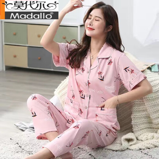 Modale Mutter mittleren Alters purer Baumwollpyjamas Frauen Sommer kurzärmelige Hosen Plus Size Casual Cardigan Anzug Dünne Heimkleidung Y9922 XL 120-140