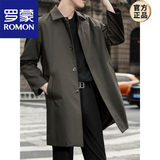 ROMON windbreaker men's mid-length coat 2026 new spring and autumn trendy Korean style loose business casual high-end coat black M loose version