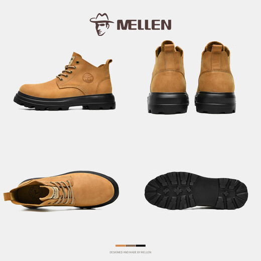 Minglang Mellen Boots para hombres Nuevas marcas Light Luxury Luxury British No Slip Yellow Boots Outdoor Casual High-Top Men's Trabajo de suela gruesa Martin Brown Brown 42