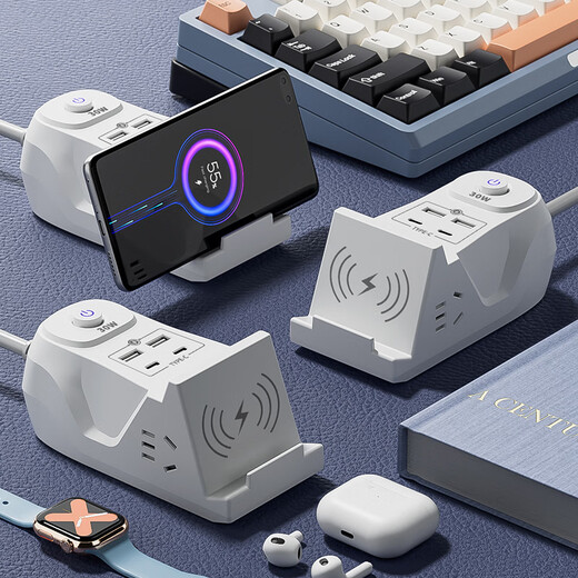 Sushi Helmo 30W Super Fast Charging + Wireless Charging Desktop Multi-Function Socket/Patch Board/Terminal Board/Pull Line Board | USB+Type-C 2-Position 1.8 Meter Flat Head Plug Strip