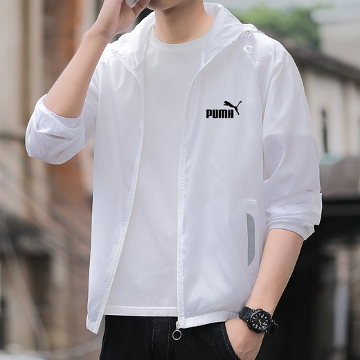 Branded sun protection clothing for men in summer, light and breathable ice silk skin clothing, outdoor cool casual casual trendy sun protection fishing clothing, white L