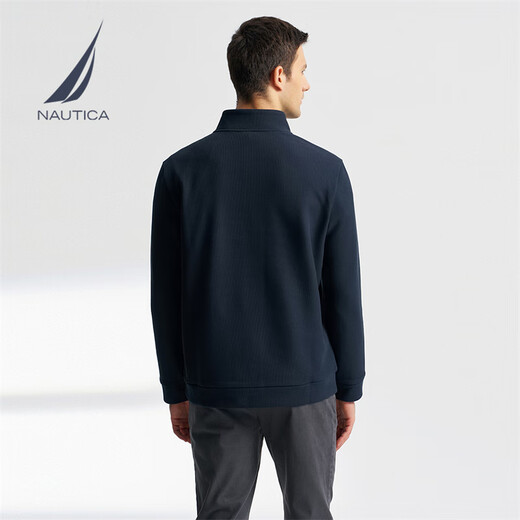 NAUTICA Shopping Mall Same Style Spring and Autumn New Waffle Stand Collar Half-Zip POLO Shirt for Men KO4405 Navy Blue 4NV 2XL