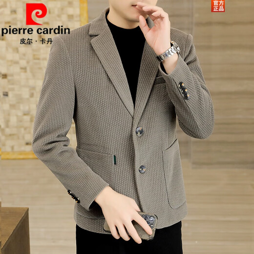Pierre Cardin fashion men's autumn and winter woolen suits trendy business high-end casual thickened woolen men's small suit jacket black 165/M suitable for 95-105Jin Jin equals 0.5 kg