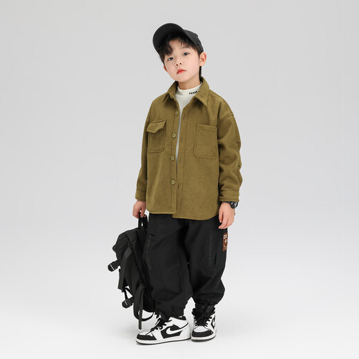 Zuoxi children's clothing boys' velvet shirt autumn and winter children's shirt jacket thickened 2025 new style boys' long-sleeved style velvet brown thickened 160 recommended height around 160cm