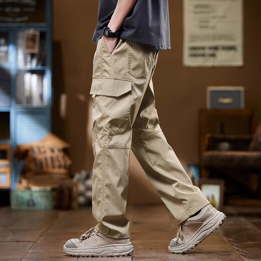 JeanSwest American Work Pantals Men's Summer Thin New Straight Loose Wide-leg Ice Silk Casual Contant Men's Khaki L (adapté à 110-125 Jin [Jin est égal à 0,5 kg]))
