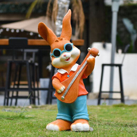 Yi Mingyuan Garden Cartoon Rabbit Fiberglass Sculpture Floor-standing Decorative Ornaments Kindergarten Outdoor Garden Courtyard Landscaping Layout Sunglasses Guitar Male Rabbit