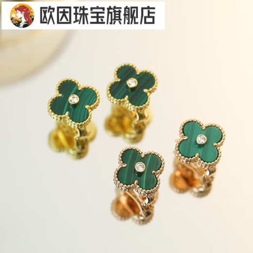 Oin four-leaf clover earrings for women, plated with 18k rose gold, natural white mother-of-pearl and carnelian, fashionable, simple, temperament, earrings full of diamonds, 1.5cm rose gold, blue chalcedony earrings