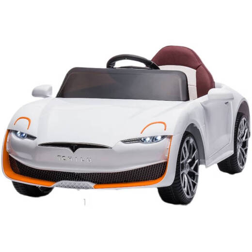AWZ Tesla children's electric car, four-wheeled car, baby toy battery car, can sit on an adult-controlled stroller, white + four-wheel drive 12V6A + swing + leather seat, music, lifetime warranty