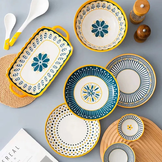 Persson underglaze color bowls, plates, tableware, household Japanese-style ceramic bowls, plates, chopsticks and tableware set for housewarming 16 heads Nordic