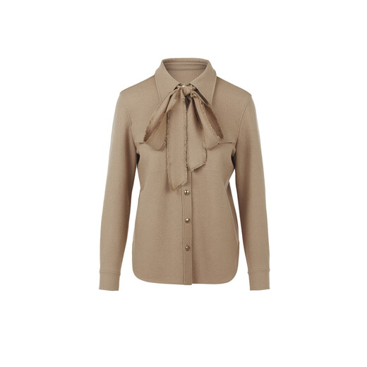 Langzi pure wool design detachable streamer shirt top winter new long-sleeved commuter shirt light beige 2XL