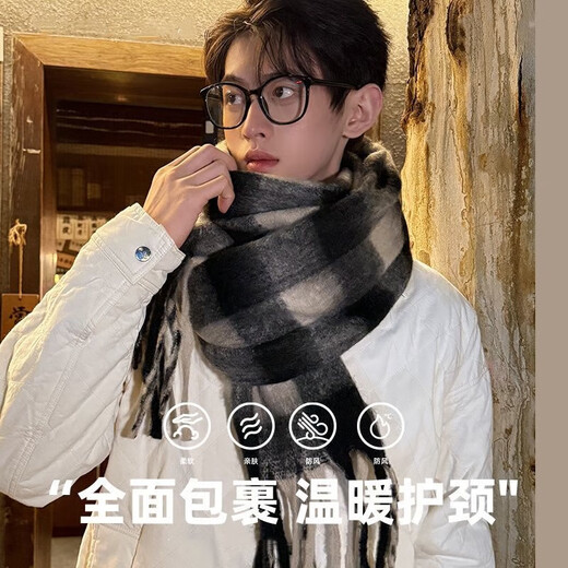 Warrior scarf for men in winter, extended and thickened to keep warm, seahorse hair plaid scarf birthday gift for couples, high-end scarf for women