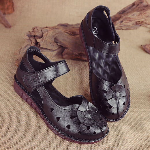 Sandales à orteils semelles du tendon de bœuf voisin pour femmes, chaussures pour femmes, talons plats ethniques d'été chaussures en cuir molle, chaussures célibataires creux d'âge moyen et âgées, violet 9906 35