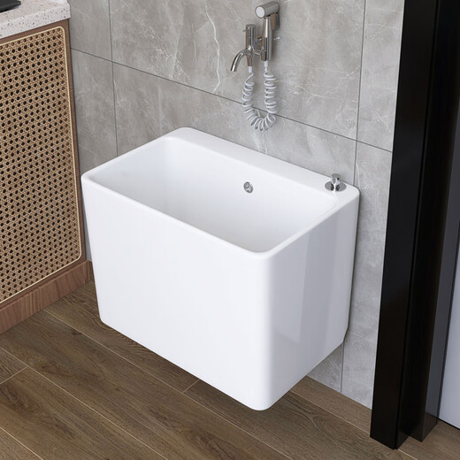 Wall-mounted wall-mounted mop pool household balcony ceramic bathroom wall-mounted large mop pool sink small 125+ anti-blocking drain wall-mounted