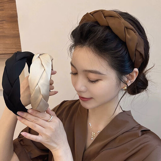 Feihua headband for women, high-end, wide-brimmed headband for going out, forged braid, high skull headband, face-showing small spring hair accessory, black 1 piece