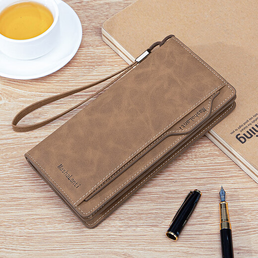 马莎兰缇（MashaLanti）男士钱包长款多功能皮夹钱包时尚大容量零钱包卡生日礼物送老公 咖啡色-新时尚款