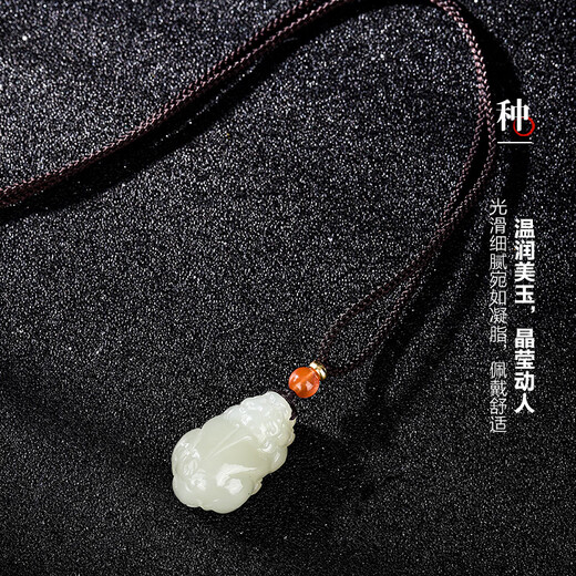 七彩雲南七夕节礼物和田玉貔貅吊坠青白玉瑞兽貔貅项链男女款玉坠挂件项链 680和田玉貔貅0193