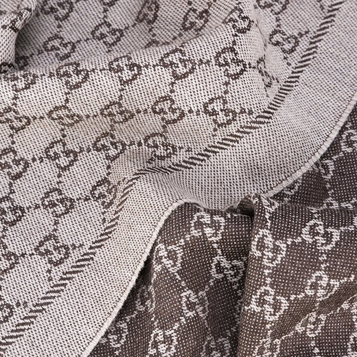 古驰（GUCCI）围巾 男女通用双G花纹图案双面用针织羊毛gucci围巾 米咖色 411115 3G200 9764