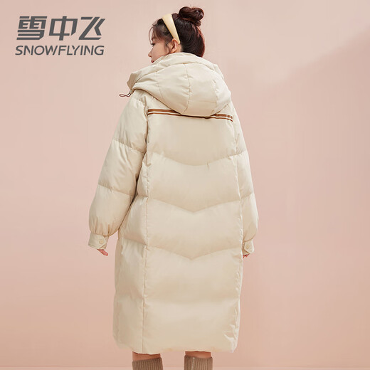 雪中飞【反季清仓】中长款羽绒服女冬季时尚撞色运动休闲加厚保暖外套 黑色 L