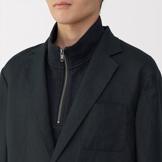 无印良品（MUJI）男式 汉麻水洗夹克男士外套25年夏季男装西装小西服休闲AD0WRC5S 黑色 L (175/100A)
