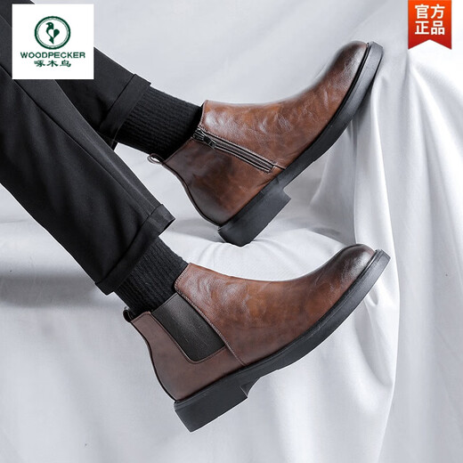 В дятеле Chelsea Boots Мужская кожаная кожаная летние дышащие ботинки с заостренным носком в британском стиле высокая вершина кожаная ботин