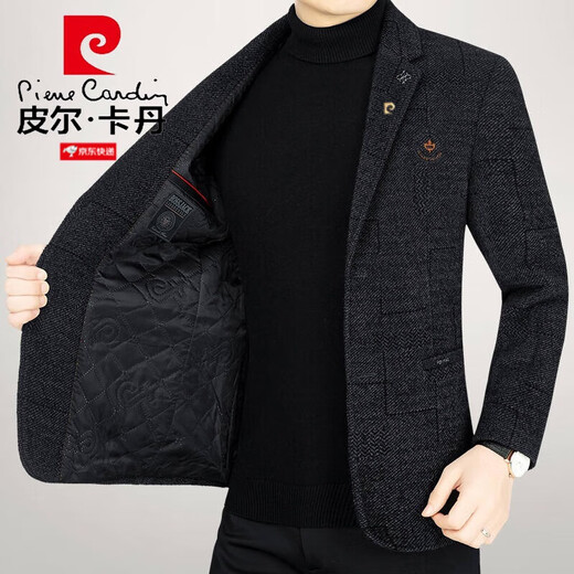 皮尔卡丹（pierre cardin）法国男装毛呢西装男春秋外套男中年男单西外套羊毛呢休闲西服针织 Z62857咖色 L 175
