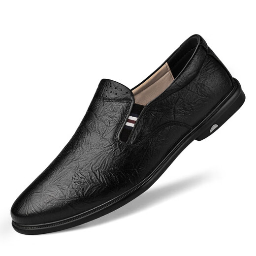 
KEECHMONT men's shoes new bean shoes comfortable soft urban fashion men's casual leather shoes lightweight soft sole non-slip lazy shoes 11973 black regular version 37