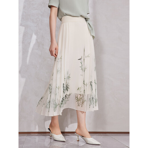 
Pink blue wardrobe 2024 summer new style new Chinese style bamboo photocopy horse face skirt women's tulle skirt 5A2Q690 Vanilla apricot L