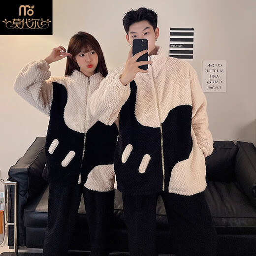 Modal couple pajamas winter coral velvet women's thickened large size flannel men's autumn and winter home clothes warm suit MJF-8959 female M