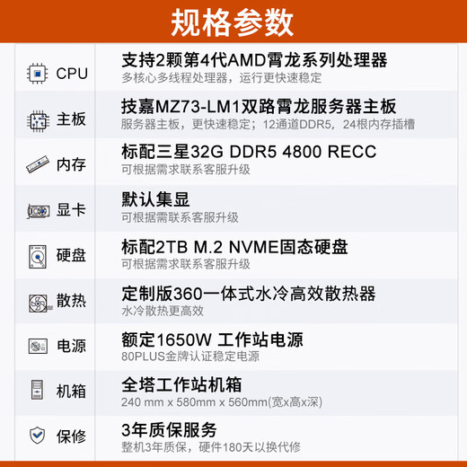 Gigabyte AMD EPYC à double direction Xiaolong 9754/9654 / Workstation / Scientific CFD Simulation Computing Server / Tower Dual-Way Xiaolong 9374F 3.85G 64 CORES 128 FILS 128G MEMORY / 2T Affichage à l'état solide / Solide 2T