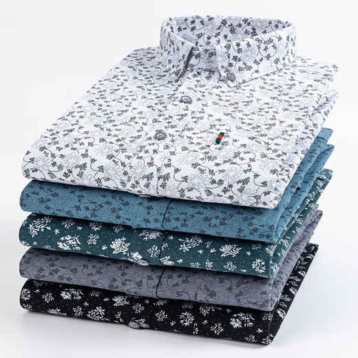 
Yunting 100% pure cotton floral long-sleeved shirt men's free-iron fashion printed casual shirt daily single top coat 686-01 white print 44 [Suggested 175-190Jin [Jin equals 0.5 kg]]