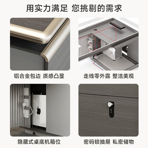 Wolin E0 level light luxury boss table office desk and chair combination modern single supervisor manager office table president small desk 1.6 meters boss table aluminum alloy edge regular