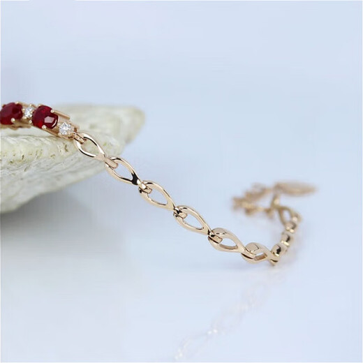 COASZE rose gold pigeon blood red gemstone bracelet for women, slim model, customized diamond-encrusted gold bracelet, 7 main stones totaling 1.45 carats (15+1.5 cm)