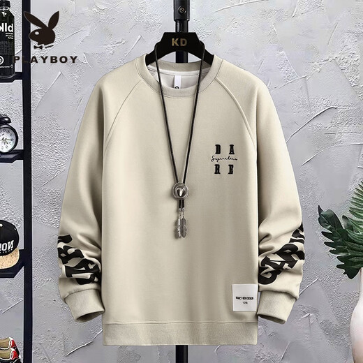 Playboy 13 junior high school student long-sleeved sweatshirt 12-year-old boy handsome autumn and winter style 14 older children 15 teenagers round neck top WE1946 khaki (single sweatshirt) spring style quality 2XL 130-145Jin Jin is equal to 0.5 kg