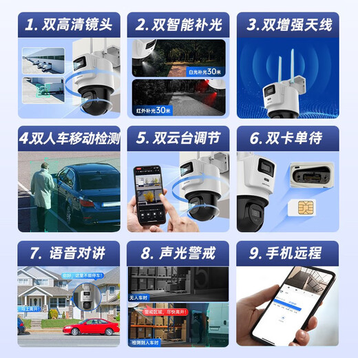 海康威视4G监控摄像头400万全彩夜视人车侦测全景细节双摄高清语音双向对讲室外防水远程监控家用 3Q144【可电脑观看】网线4G两用 标配存储卡版本