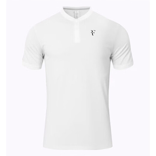 2025 New Professional High-end Tennis Suit Men's Moisture-Absorbent and Quick-Drying Henley Collar POLO Shirt Breathable Sports Shorts 399 White_Federer (Moisture-Absorbent-Quick-Drying) L